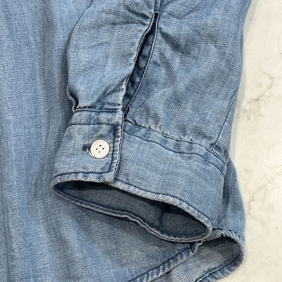 Harper Womens M Button Up Back Light Chambray Roll Tab Long Sleeve Lyocell Shirt - Picture 4 of 9